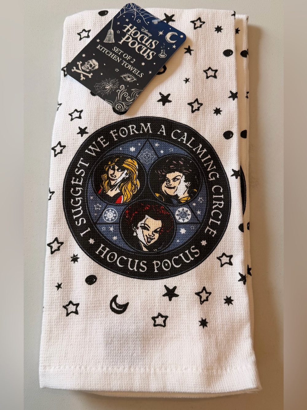 NWT Disney Hocus Pocus "Calming Circle" Kitchen Towels Set of 2